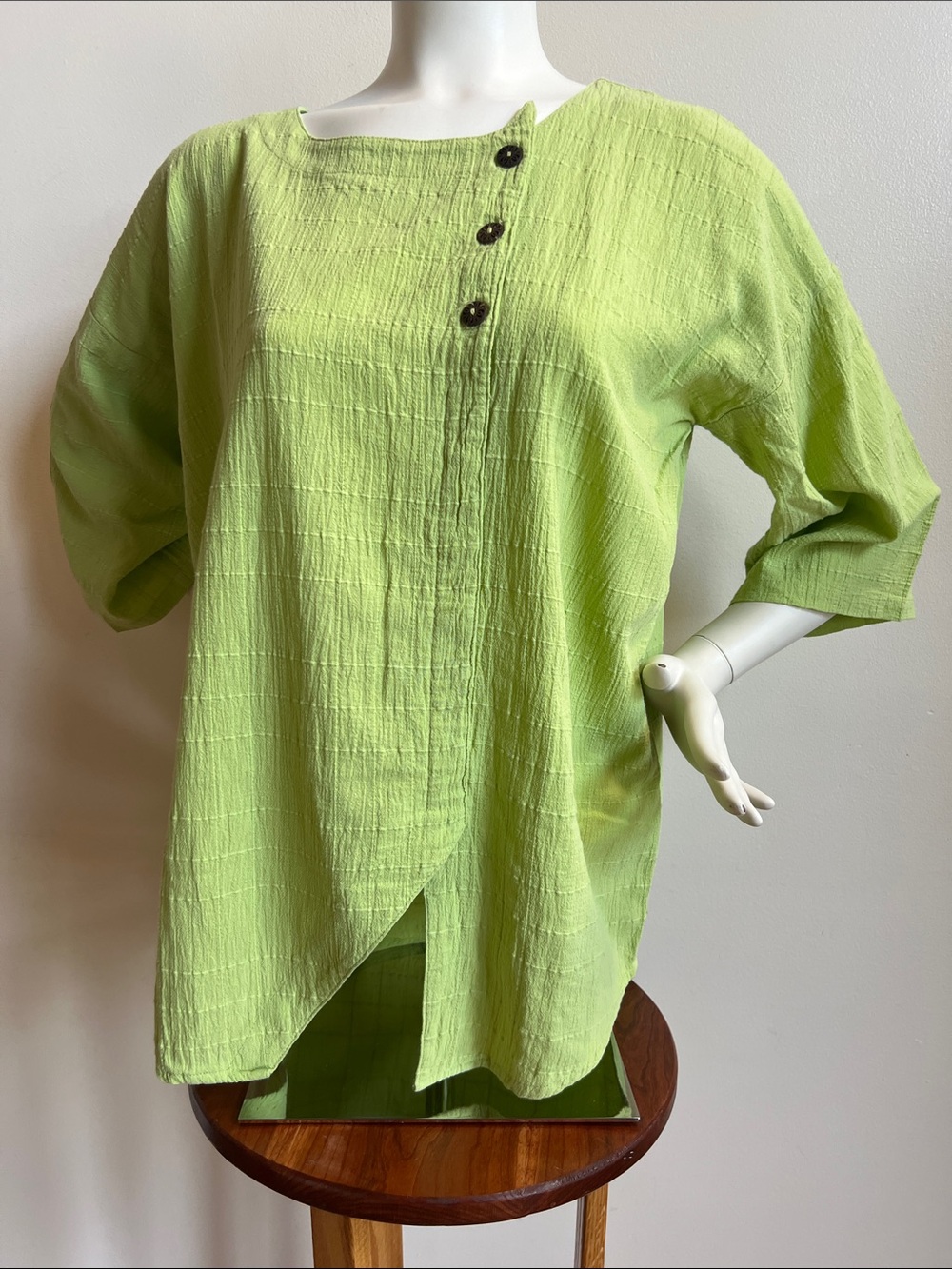 Cottonseed Relaxed Lime lagenlook Button-Accent Tunic asymmetrical hem